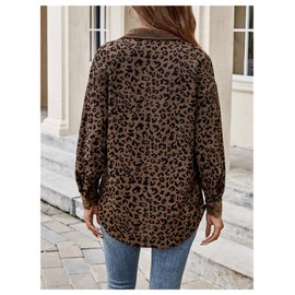 SOLY HUX Women's Leopard Print Jacket Button Down Long Sleeve Shacket Fall Jacket Outerwear Multicoloured Leopard Medium