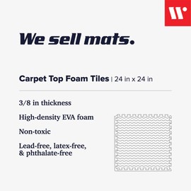 We Sell Mats 3/8 Inch Thick Interlocking Foam Carpet Tiles Durable Carpet Squares Anti Fatigue Support for Home Office or Classroom Use, 24 in x 24 in