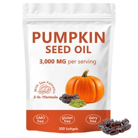 Pumpkin Seed Oil Capsules, Pumpkin Seed Oil 2 in 1 with Saw Palmetto, 3000mg Pure & Natural Supplement, Hair Growth, Skin Care - Non-GMO, Gluten - Free 300 Softgels (1)
