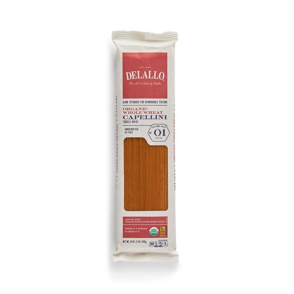 Delallo 100% Organic #1 Whole Wheat Capellini 1 LB (Pack of 16) ( Value Bulk Multi-pack)