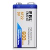 EBL 2Pcs EBL 9V 600mAh 6F22 Li-ion Rechargeable Batteries 9Volt