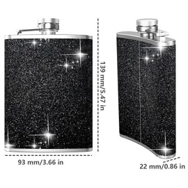 Hip Flask, KIKISML 8Oz Bling Flasks for Liquor Stainless Steel Spirit with Never-Lose Cap and Funnel Leakproof Thin Portable Metal for Camping Outdoor Activitie Wedding Party Gift, Bling Black