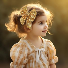 Asphinien Rainbow Glitter Sequin Hair Bows Clips Sparkling Alligator Clips for Baby Girls Kids Birthday Party Festival Children Hair Accessories Barrettes (Gold)