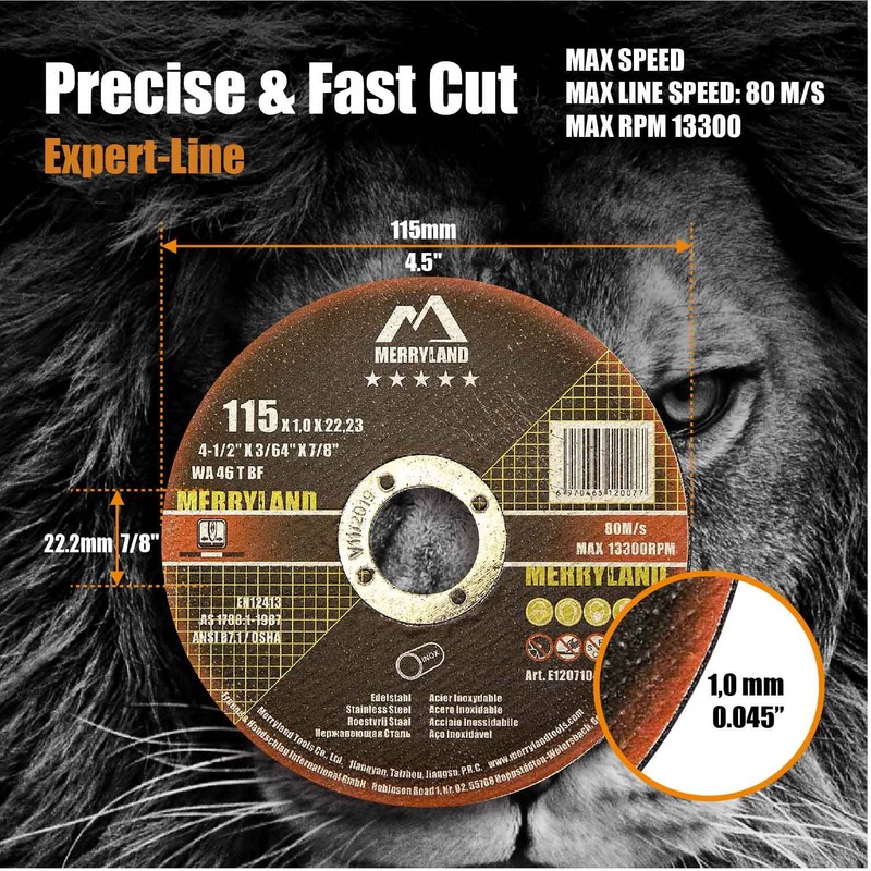 Merryland Cutting Disc 115 Metal for Angle Grinder, 115 X