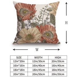 TSSOHU Vintage Flower Throw Pillow Covers 16x16 Brown Rust Colored Floral Botanical Pattern Decorative Pillows Outdoor Linen Farmhouse Cushion Case Country Pillowcase for Sofa Bed Room Decor Set of 2