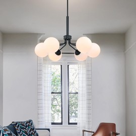 XiNBEi Lighting Glass Globe Sputnik Chandelier Modern Black Chandelier Pendant Ceiling Light Fixture 6 Light Chandeliers for Dining Room, Living Room, Kitchen