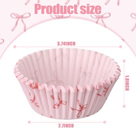 Tioncy 300 Pcs Pink Bow Cupcake Liners Coquette Bow Cupcake Wrappers Baking Cups Pink Baking Standard Liners Holders for Baby Shower Wedding Bachelorette Bridal Showers Birthday Party Decoration