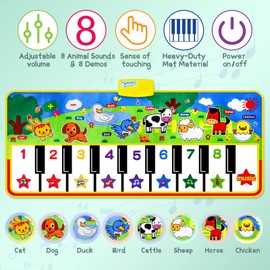 M SANMERSEN Piano Mat, 53'' x 23'' Musical Toys for Toddlers Floor Piano Touch Playmat with 8 Animal Sounds, Music Keyboard Dance Mat Toddler Toys Gifts for Boys and Girls 1 2 3 4 5 Year Old