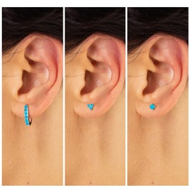 3 Pairs Turquoise Earrings Set: Blue Gemstone Stud Hoop Dainty Fashion Minimalist Trendy Hypoallergenic Shiny Vintage Special Jewelry Prom Party Birthday Gifts for Women Girls Mom (Silver)