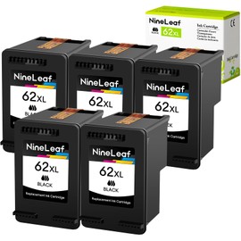NineLeaf Remanufactured Ink Cartridge Replacement for HP 62XL 62 XL use in Envy 5540 5640 5660 7644 7645 OfficeJet 5740 8040 OfficeJet 200 250 Series Inkjet Printer（5 Pack Black