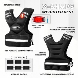 KHTO Adjustable Weighted Vest for Men and Women – X Shaped Weight Vest with Warning Light, Reflective Strip – Weighted Walking Vest Strength Training Weight Vests for Home, Gym (4-10lb)