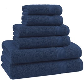 The Best Brand Awards, 6 Piece Towel Set, 100% Turkish Cotton Soft Absorbent Towels for Bathroom, 2 Bath Towels 2 Hand Towels 2 Washcloths, Navy Blue