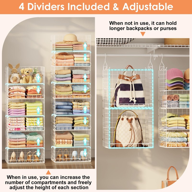 8 Tier Extended Width Hanging Closet Organizer, Sweater Storage for