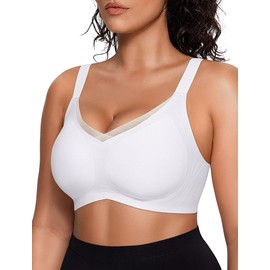 Vertvie Wireless Bras for Women Comfortable Supportive Mesh Crossover Bras Seamless Full Coverage No Underwire Everyday Bras (White,Large)