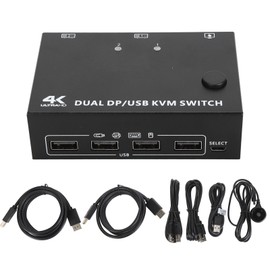 8K KVM Switch 2 Monitors 2 Computers DisplayPort USB 2.0 Port 2 in 2 Out DisplayPort 1.4 Dual Monitor KVM Switch Plug and Play