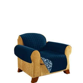 CELINE LINEN Reversible Quilted Water Protector Furniture Protector- Special Treatment Microfiber As Soft as Egyptian Cotton Extra Filling, Navy Chair