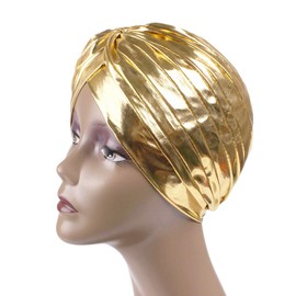 Surkat Unisex Metallic Arab India Pleated Turban Headwrap Swami Hat Costume Hat Chemo Cap(Gold)