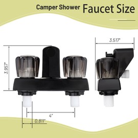 RV Shower Faucet, Dual-Handle Camper Shower Faucet, 4" RV Bathtub Faucet with Shower Diverter, RV Outdoor Shower for RV, Camper Van, Outside and Inside Bathroom Shower (Black)