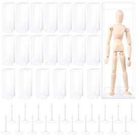Briwooody 40 Pcs Doll Display Stands with Gift Boxes Action Figure Stands for 9 to 12 Inch Dolls Adjustable Waist Clip Holder for Home Shop Birthday Party Favor (Transparent)