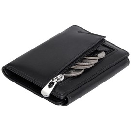 VOCUS Small Wallet for Women RFID Blocking Ladies PU Leather Card Holder Mini Compact Bifold Purse with Zipper Coin Pocket, Black, Compact Wallet, Small Card Holder