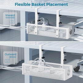 YECAYE No-Drill Metal Under Desk Cable Management Tray, Power Strip & Cable Organizer for Home Office,Under Desk Storage,Organizer Tray,White