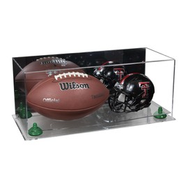 Better Display Cases Acrylic Full Size Football and Mini Helmet Display Case with Mirror Case, Green Risers and Clear Base 19.25" x 8.25" x 8" (B47/A103)