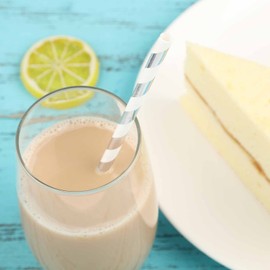 TABLECLOTHSFACTORY 125 Pcs Candy Striped Paper Straws For Wedding Birthday Party Dance Banquet Event Bar - White/Silver