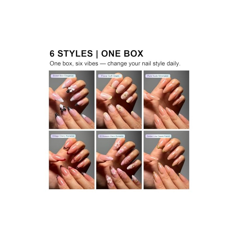 Uñas postizas, 6 paquetes (144 piezas) Set de uñas cortas