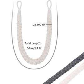 2 Pcs Natural Cotton Rope Curtain Tiebacks Elegant Boho Style Decorative Drape Tie Backs Soft Hand-Woven Rope Curtain Holdbacks with Metal Hook for Home Hotel Office Curtain Accessories (Beige)
