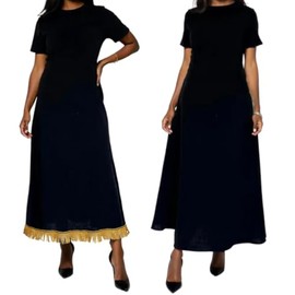 Israelite Womens Black 100% Cotton Maxi Dress with Gold Fringes - Sew Royal (L)