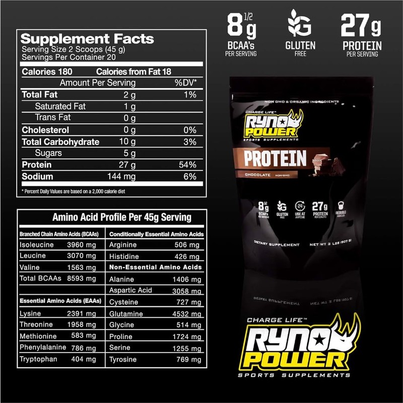 Ryno Power All Natural Whey Protein 2lb (20 Servings) 'Chocolate'