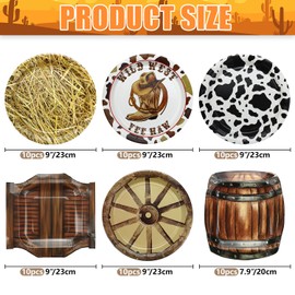 APUXXJUPA 60 Pcs Western Cowboy Party Plates, 23 x 23 cm Wild West Theme Print Plates for Cowboy Baby Shower Decorations Western Party Decorations