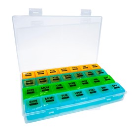 Pastillero Mensual 28 Compartimentos | Organizador de Medicamentos 1 Toma al Día - Caja Semanal 4 Semanas Libre BPA