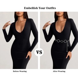 LIMHOO Metal Waist Chain for Women Rhinestone Chain Belt Crystal Waist Belt for Dress (O-ring-Silver-S)