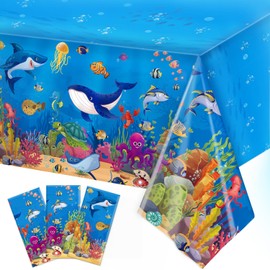 3 Pack Under The Sea Tablecloth Ocean Animals Table Cover for Under The Sea Party Decorations, 54 X 108 Inch