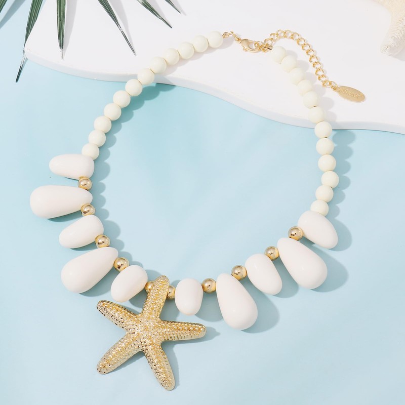 Bocar Gold Starfish Pendant Necklace for Women Starfish Chunky Statement
