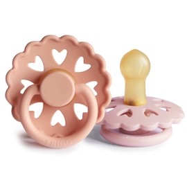 FRIGG Fairytale Dummies, Pack of 2, Latex Dummies, BPA-Free, Made in Denmark, Symmetrical Cherry Shape Teat (Pretty In Peach/Primrose, Size 1 (0-6 Months))