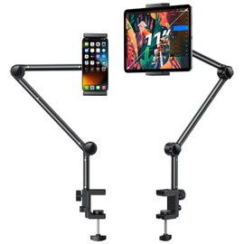 OMOTON Tablet Stand Mount for Desk, Adjustable Phone Holder for Bed with Metal Arm Fits for 4.7-11 Inches iPad Pro, Air/Mini, Kindle and Phones