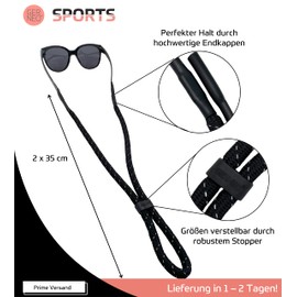 GERNEO® Original - Floating Sports Glasses Strap Neoprene - Reflective Stripes - Various Colours - Adjustable with Cable Pull - Waterproof Sports Glasses Strap & Firm Hold for Water Sports, black