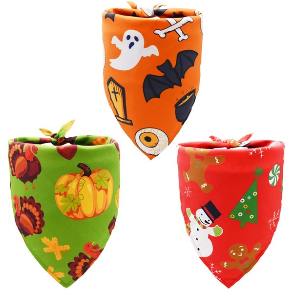 3 Pack Halloween Thanksgiving Christmas Dog Bandana Christmas Triangle Bibs