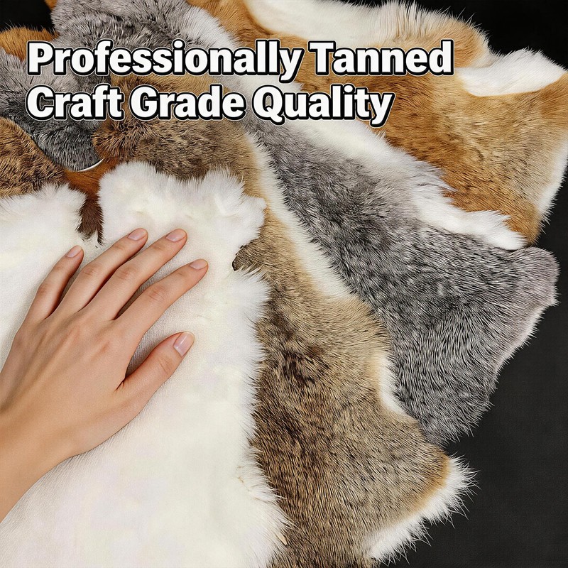 Premium Natural Rabbit Fur Pelts Professionally Tanned, Undyed Hair-On Rabbit
