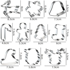 Christmas Cookie Cutters Set, 10 Pieces, Stainless Steel Fondant Cookie Cutters, Snowflake, Reindeer, Christmas Cookie Cutter