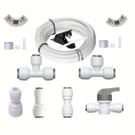 Refrigerator Water Line Kit Connection and 1/4 Compression Ice Maker Installation Kit，25FT 1/4In O.D.Water Line with Quick Fittings, for Adding a branch waterway on RO System（White)