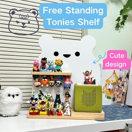 Tonie Shelf for Toniebox, cute bear tonie shelf Wall Mounted Set,Tonie Figures Tonie Storage,Magnetic Wooden Floating Shelves Compatible with Tonie Box Player Character for Children Room (white)