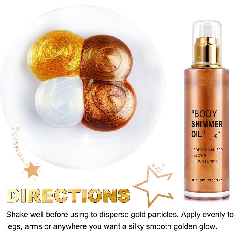Shimmer Body Oil 100ml, Moisturizing Long Lasting Luminizer, Body Glow