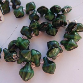 Czech Glass 11x8mm Spade Green Black Stripe (10 beads) Czech Glass Beads