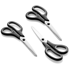 com-four® 3 x Scissors, Universal Scissors, Household Scissors, Kitchen Scissors, Multi-Purpose Scissors for Home or Office (3 x Grey/Black)