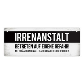 Clinic Metal Sign with Warning and Saying "Irrenanstalt Warnung Psychiatrie" [German Language]