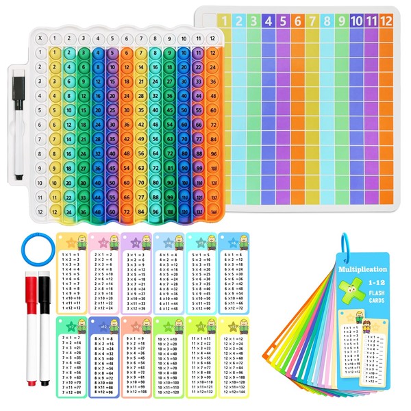 Anemeeoke Multiplication Flash Cards + Pop Fidget Multiplication Chart, Times