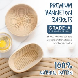 Glimsax Banneton bread Proofing Basket Set of 2, 10" Oval Sourdough Proofing Basket for Bread Baking, Bread Making Accessories and Tools Sourdough Bread Starter Kit, Gifts for Bread Bakers